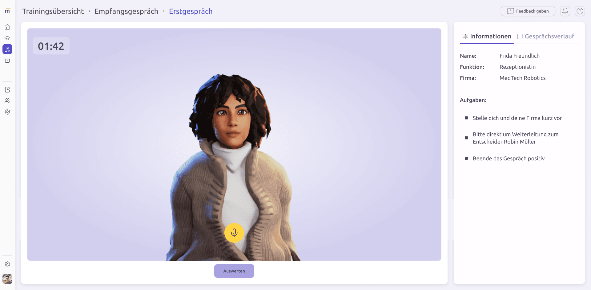 App-Screen: Gespräch mit KI-Avatar
